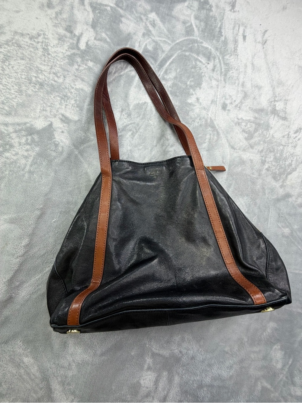 Fossil Black Leather Messenger Tote Fall Bag Women’s Party Guest Vintage